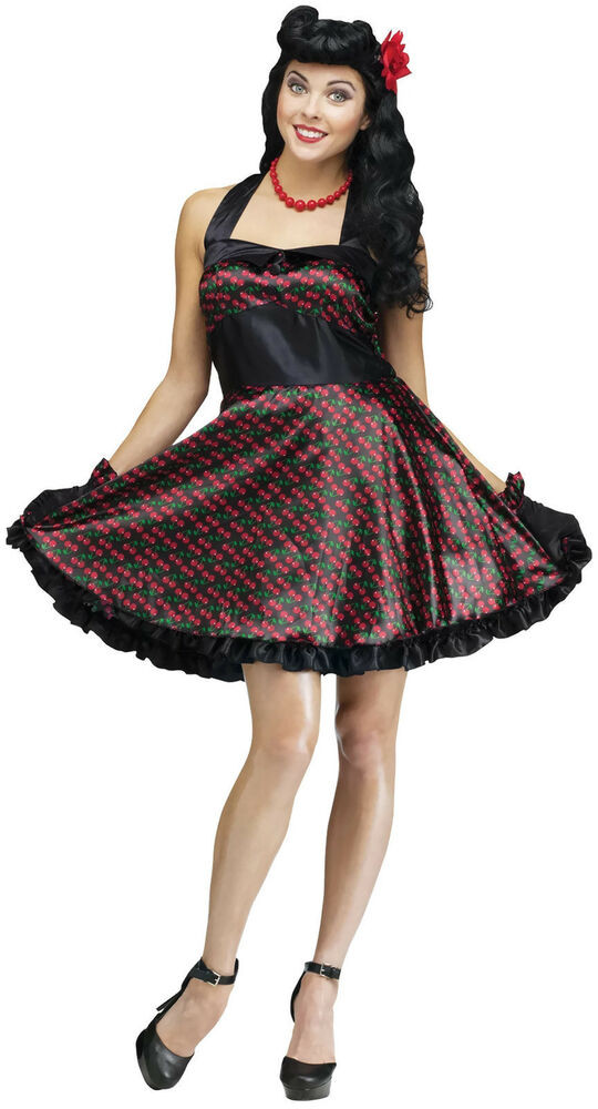 Pins Outfit
 Adult Rockabilly Cherry Bomb Pin Up Costume S M fnt