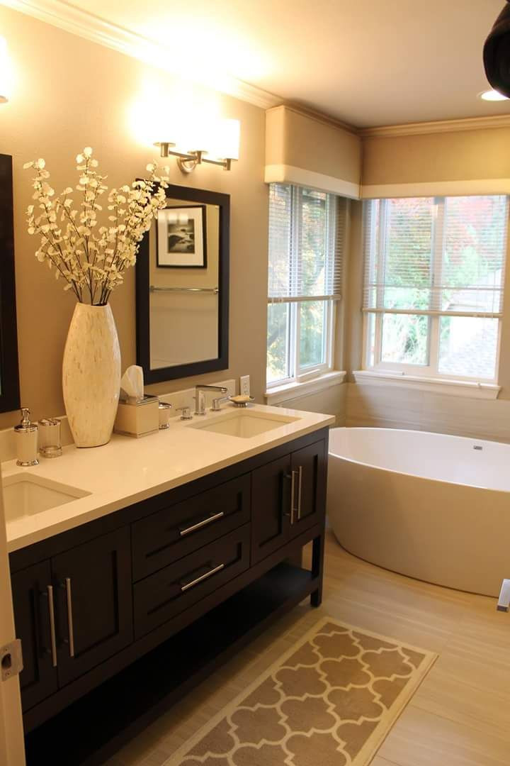 Pinterest Bathroom Decor
 Warm toned bathroom with furniture style vanity Visit