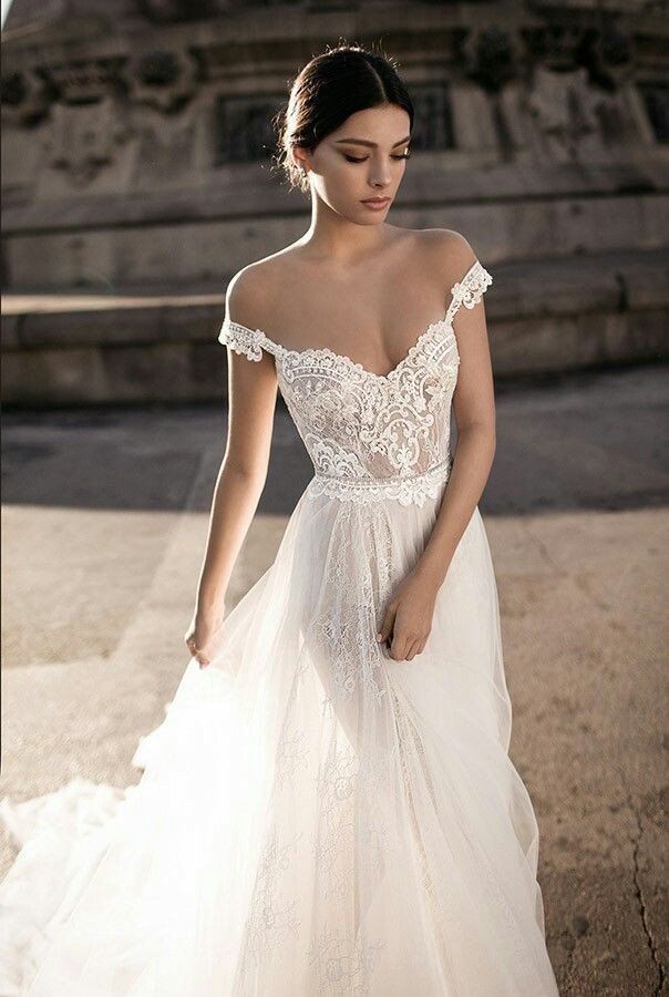 Pinterest Wedding Gowns
 Cold shoulder lace sheer boho wedding gown