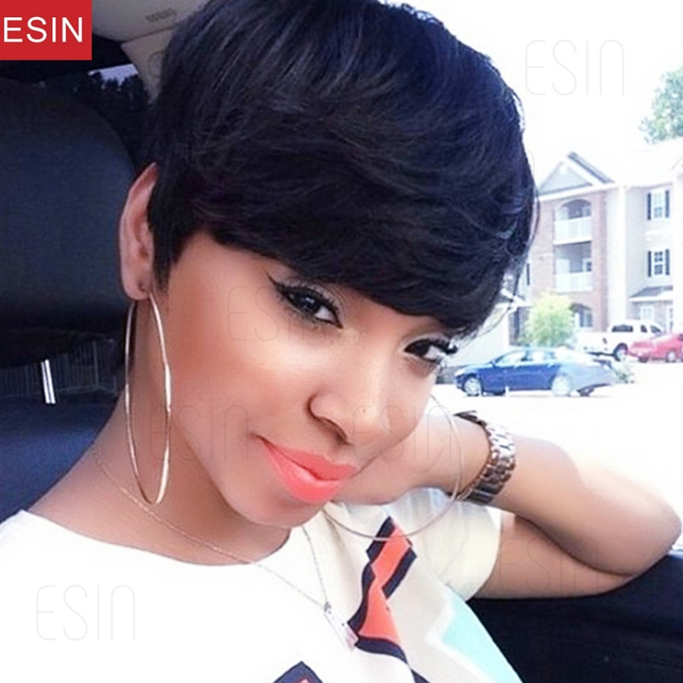 Pixie Cut Natural African American Hair
 ESIN 6 Inch Black Short Hair Wigs For African American