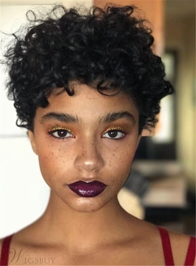 Pixie Cut Natural African American Hair
 Natural Boycut Pixie Curly Hair Messy Fluffy Trend Lace
