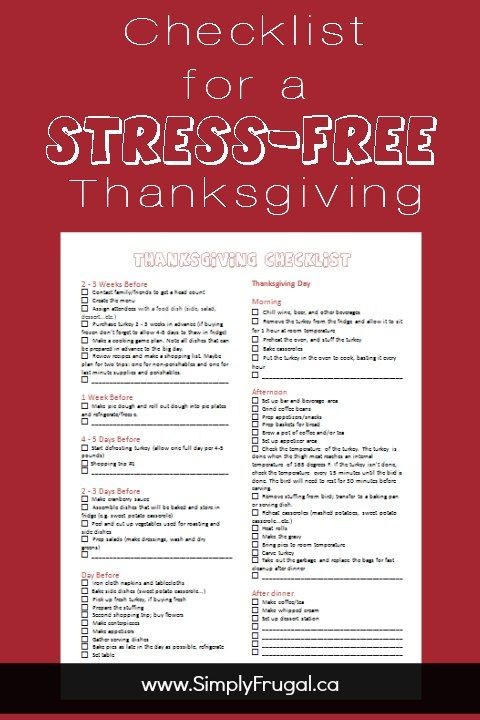 Planning Thanksgiving Dinner Checklist
 Checklist for a Stress Free Thanksgiving