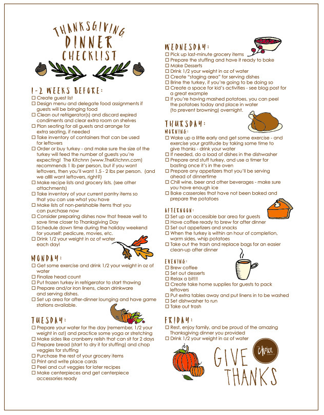 Planning Thanksgiving Dinner Checklist
 Free Printable Thanksgiving Checklist and Place Cards