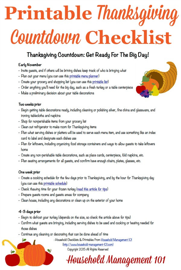 Planning Thanksgiving Dinner Checklist
 Thanksgiving Countdown Plan For A Great Day Includes