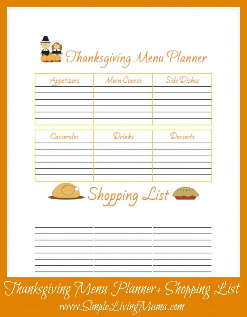 Planning Thanksgiving Dinner Checklist
 FREE Printable Thanksgiving Menu Planner