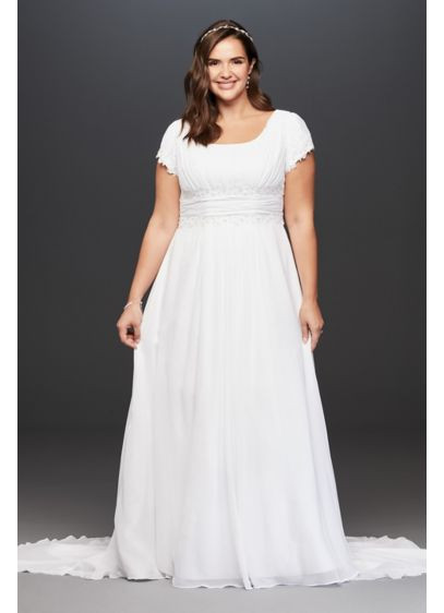 Plus Size Simple Wedding Dresses
 Short Sleeve Chiffon Plus Size Wedding Dress Davids Bridal