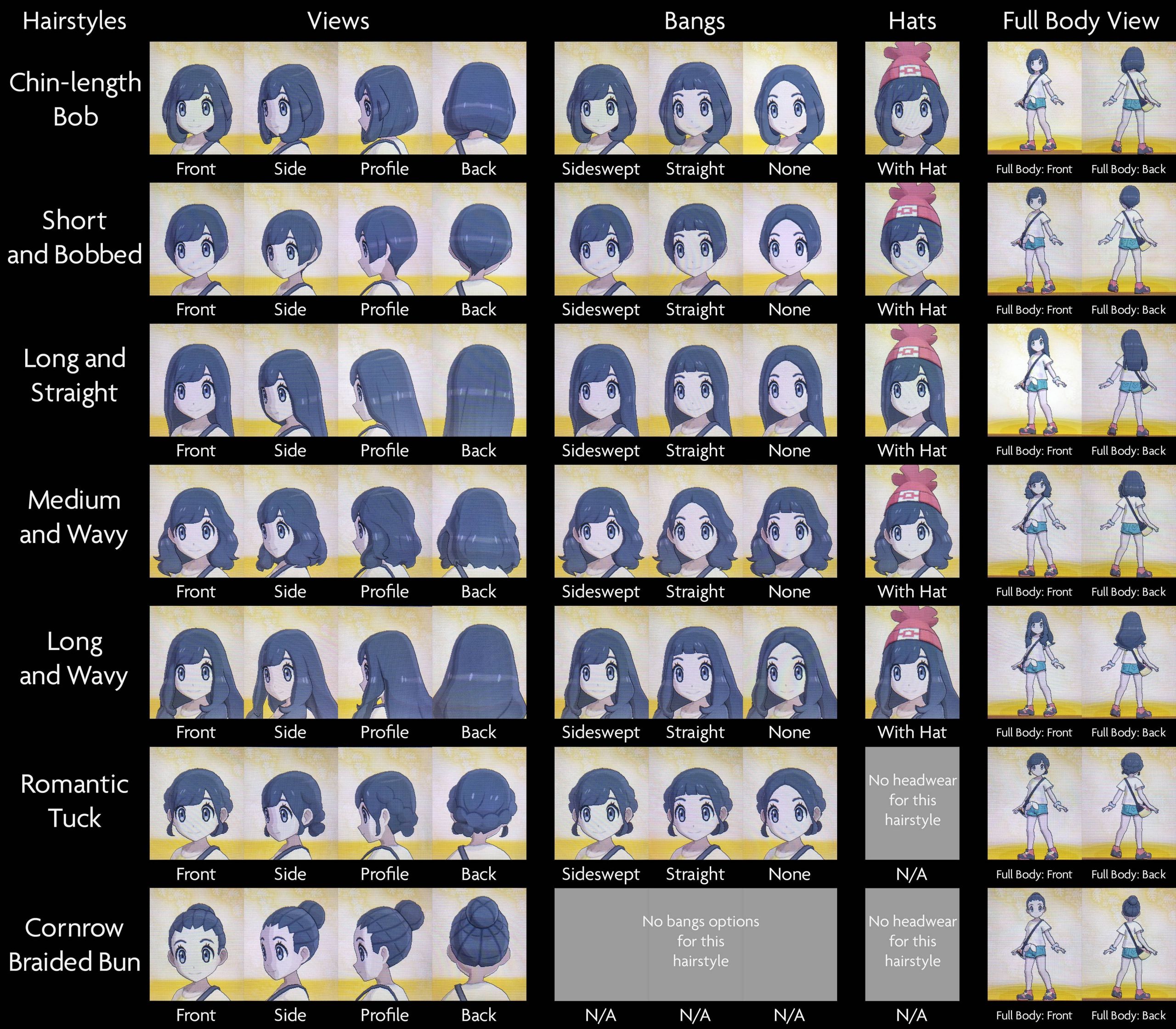 Pokemon Sun Female Hairstyles
 Sun & Moon All Female Trainer Hairstyles & Cosmetic
