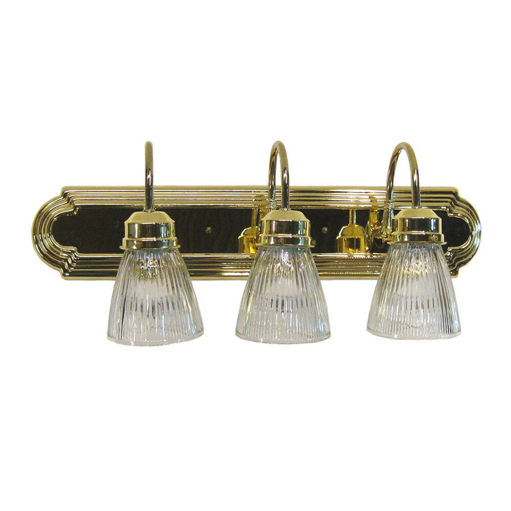 Polished Brass Bathroom Lights
 Polished Brass With Clear Ribbed Glass 3 Light Bath 18"