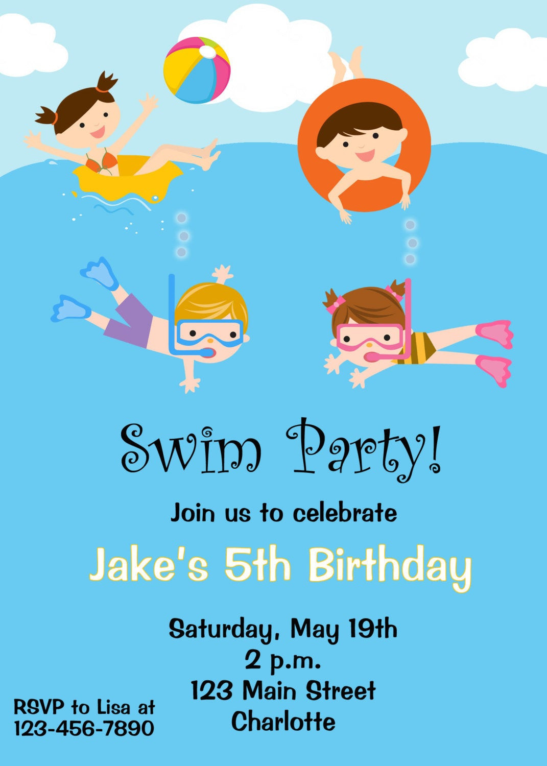 Pool Party Birthday Invitations
 Pool party birthday invitation pool party pool toys
