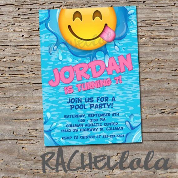 Pool Party Birthday Invitations
 Emoji Pool party Birthday invitation Printable template