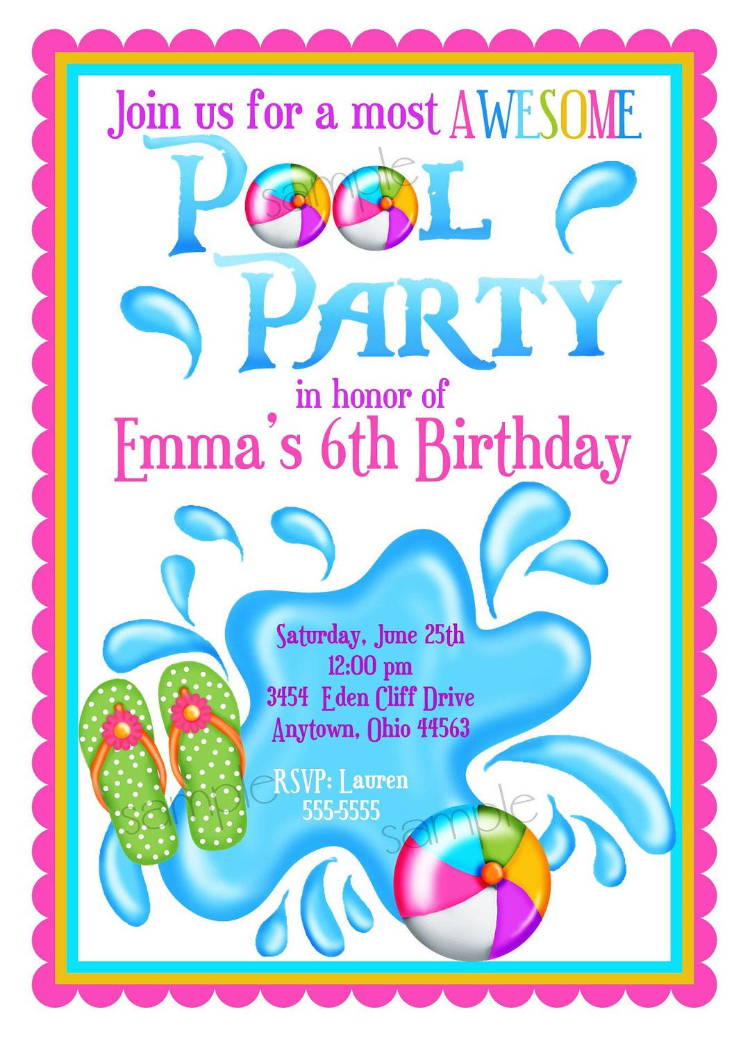 Pool Party Birthday Invitations
 Pool Party Invitations Personalized Invitations Girl