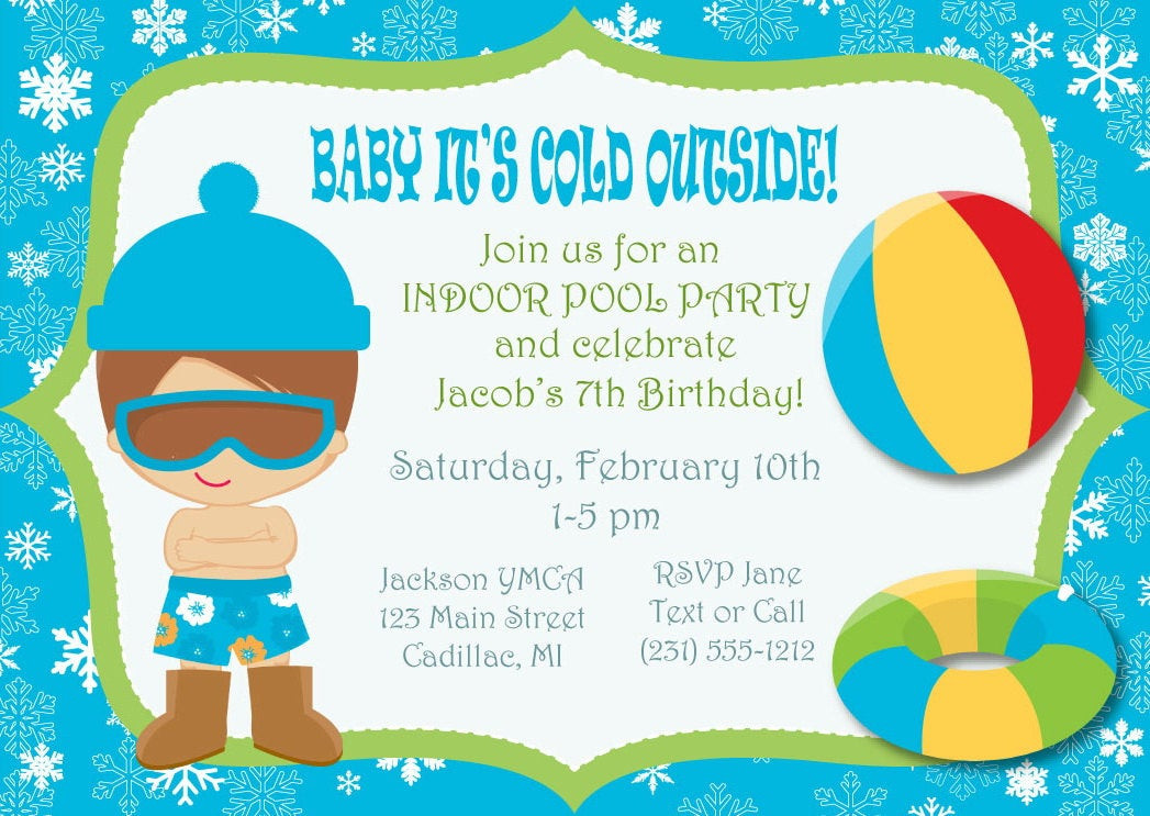 Pool Party Birthday Invitations
 Winter Pool Party Birthday Invitation Indoor Pool Birthday