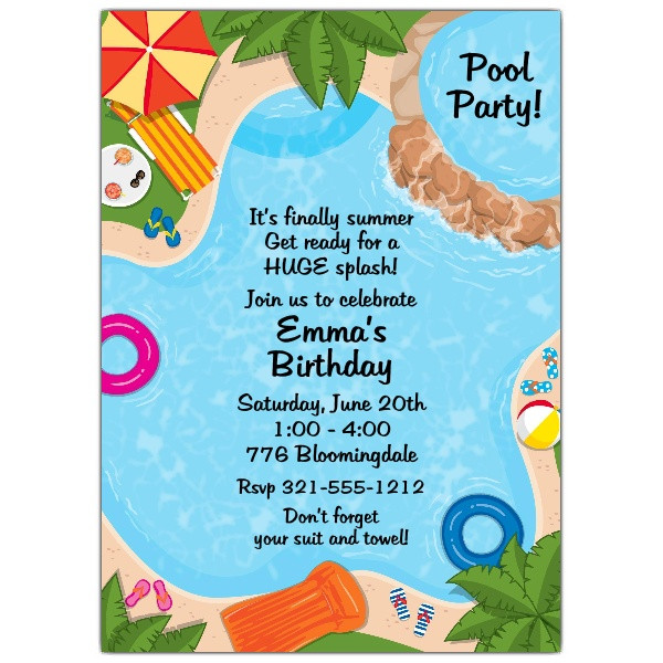Pool Party Birthday Invitations
 Backyard Pool Party Invitations