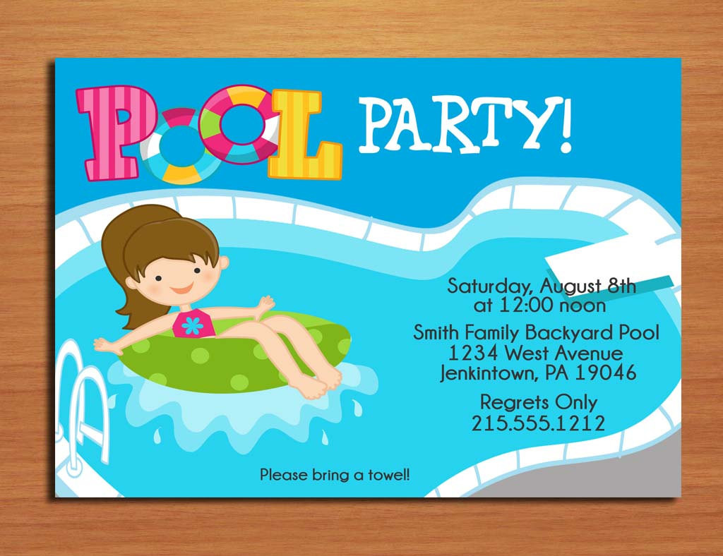 Pool Party Birthday Invitations
 Girl Pool Party Invitation Cards PRINTABLE DIY