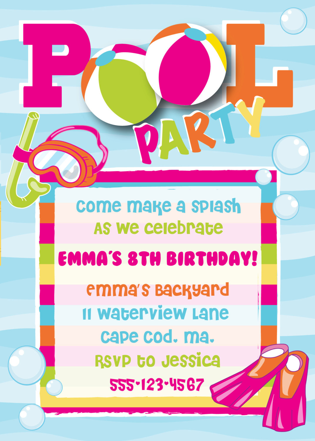 Pool Party Birthday Invitations
 Pool Party Birthday Invitation Girl by AnchorBlueDesign on