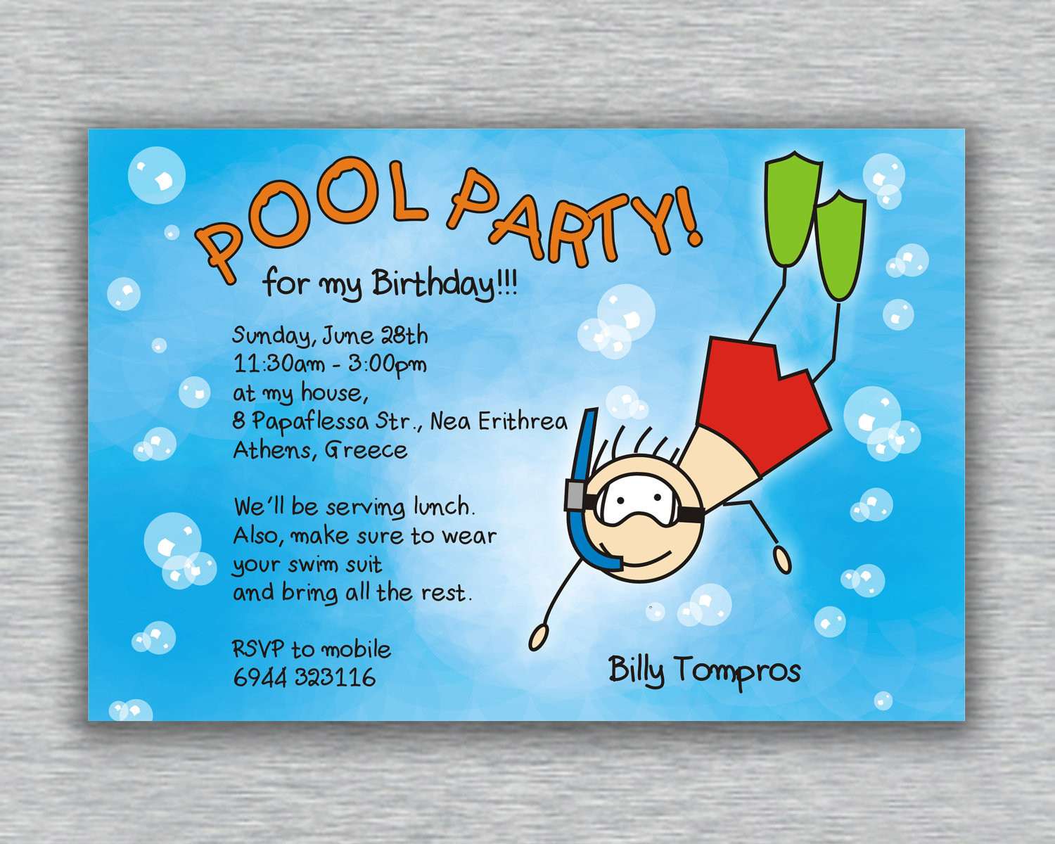 Pool Party Birthday Invitations
 Printable Boy Birthday Pool Party Invitation