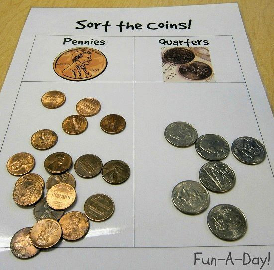Preschool Money Crafts
 Sorting Coins for President’s Day