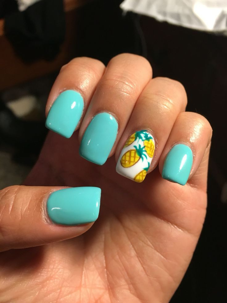Pretty Nail Designs For Summer
 Summer nails Teal acrylics with pineapples