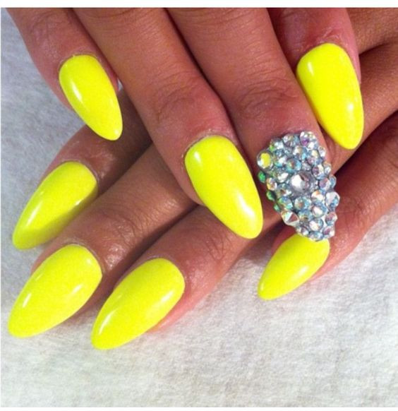 Pretty Nails Oregon City
 Neon yellow nails with some sparkle