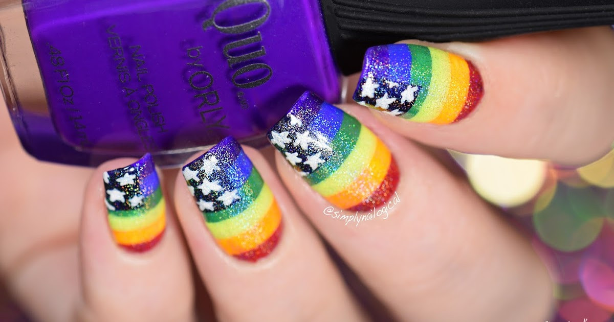 Pride Nail Designs
 Simply Nailogical Gay American pride flag nails