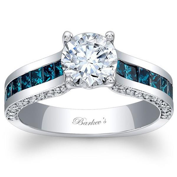 Princess Cut Blue Diamond Engagement Rings
 Barkev s 14K Blue Diamond Princess Cut Channel Set