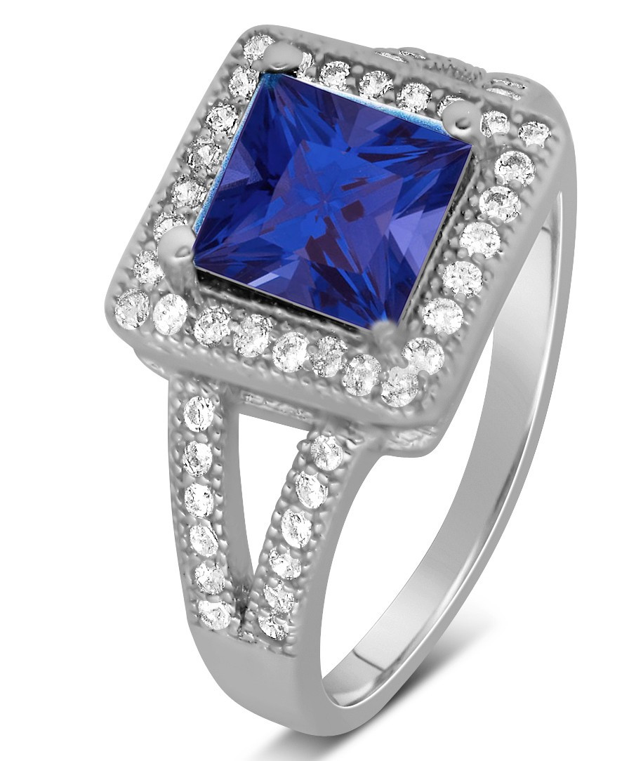 Princess Cut Blue Diamond Engagement Rings
 Designer 2 Carat Princess cut Blue Sapphire and Diamond