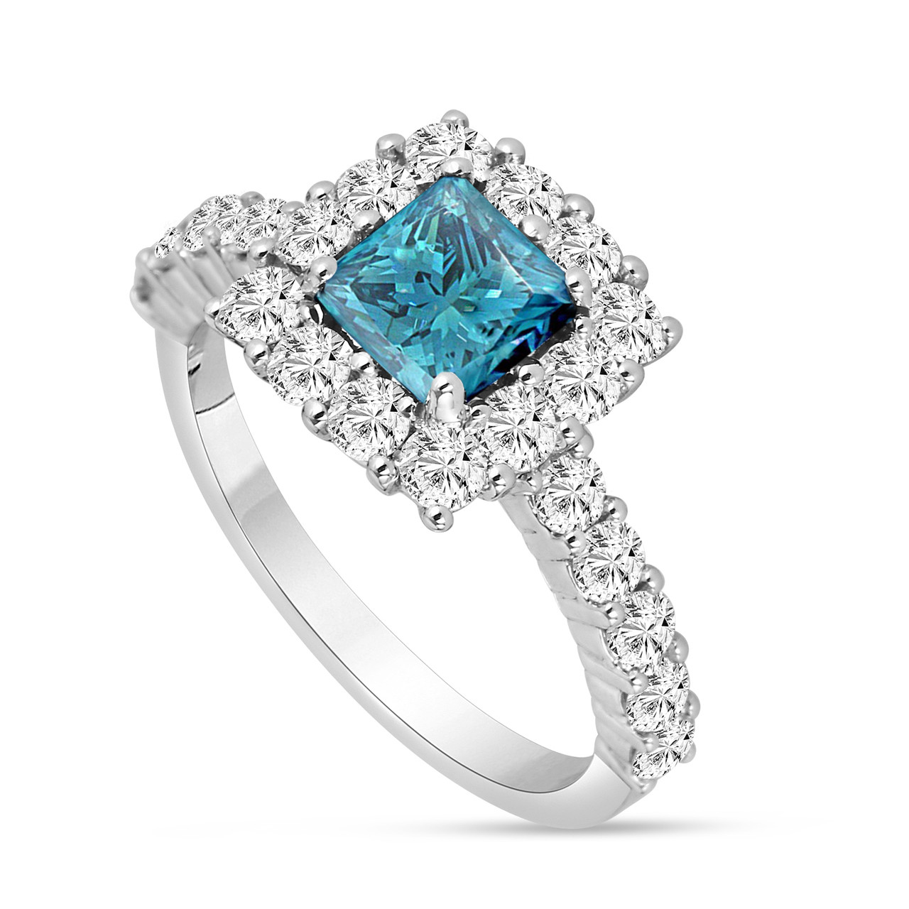 Princess Cut Blue Diamond Engagement Rings
 Platinum Princess Cut Fancy Blue Diamond Engagement Ring 2