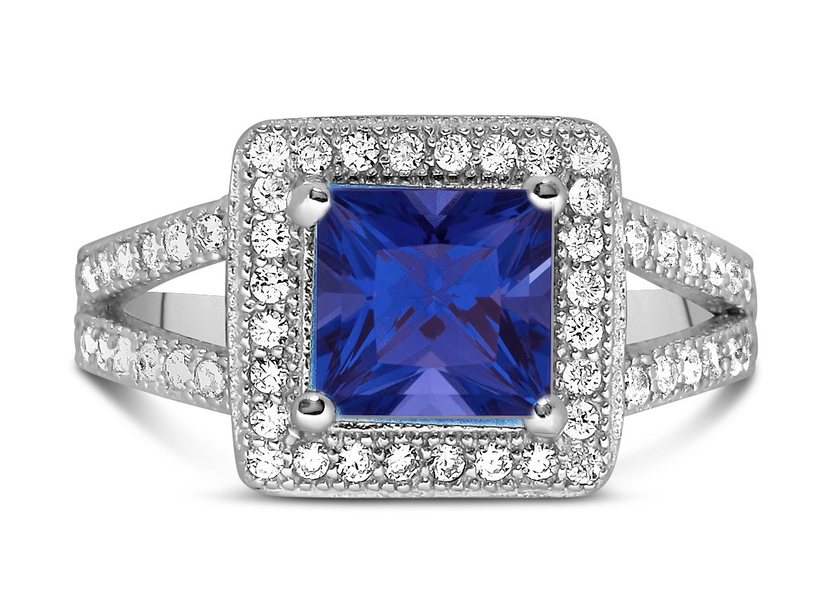 Princess Cut Blue Diamond Engagement Rings
 Designer 2 Carat Princess cut Blue Sapphire and Diamond