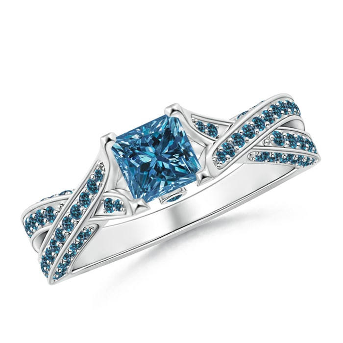 Princess Cut Blue Diamond Engagement Rings
 Solitaire Princess Cut Enhanced Blue Diamond Crossover