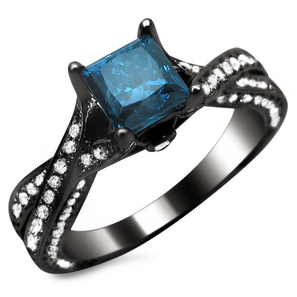 Princess Cut Blue Diamond Engagement Rings
 14k Black Gold 1 1 2ct TDW Certified Blue Princess Cut and