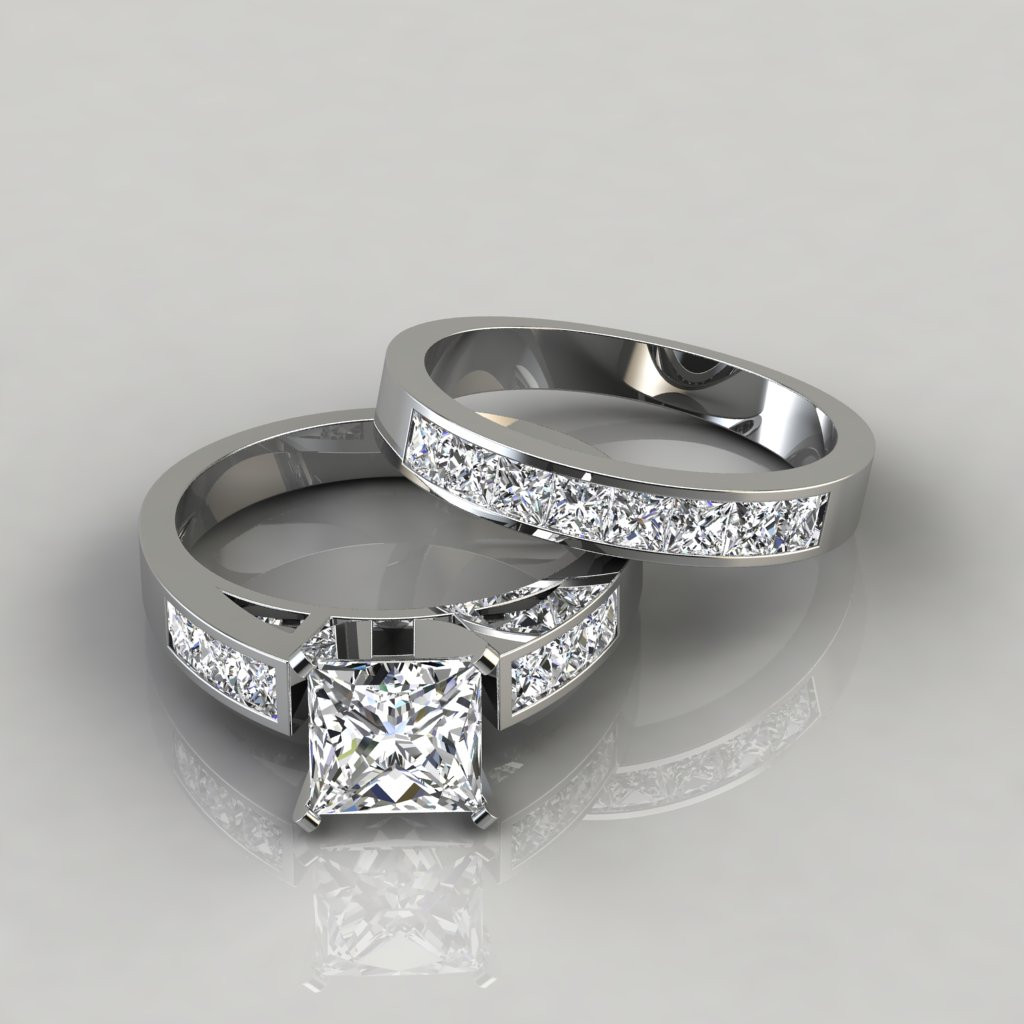 Princess Cut Bridal Ring Sets
 Princess Cut Engagement Ring and Wedding Band Bridal Set