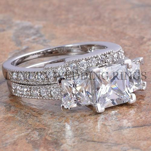 Princess Cut Bridal Ring Sets
 3 75Ct Princess Cut 3 Stone Engagement Wedding Ring Set