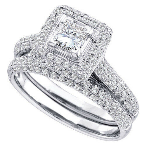 Princess Cut Bridal Ring Sets
 WOMENS DIAMOND ENGAGEMENT HALO RING WEDDING BAND BRIDAL