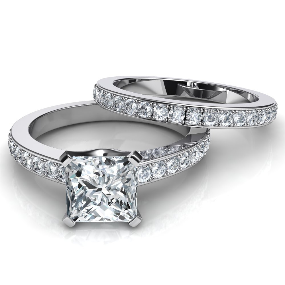 Princess Cut Bridal Ring Sets
 Novo Princess Cut Engagement Ring and Wedding Band Bridal