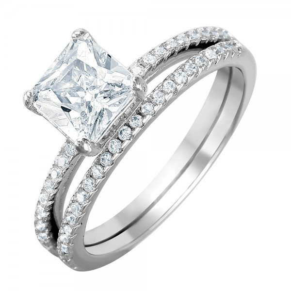Princess Cut Bridal Ring Sets
 Sterling Silver Princess Cut Wedding Ring Set SBGR