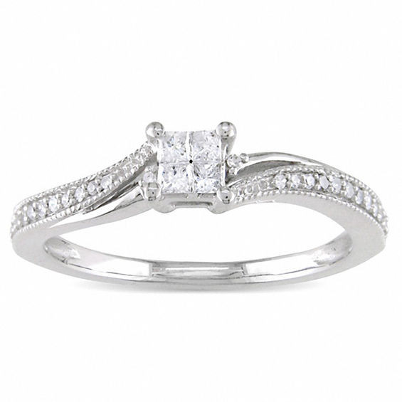 Princess Cut Diamond Promise Rings
 0 21 CT T W Quad Princess Cut Diamond Promise Ring in