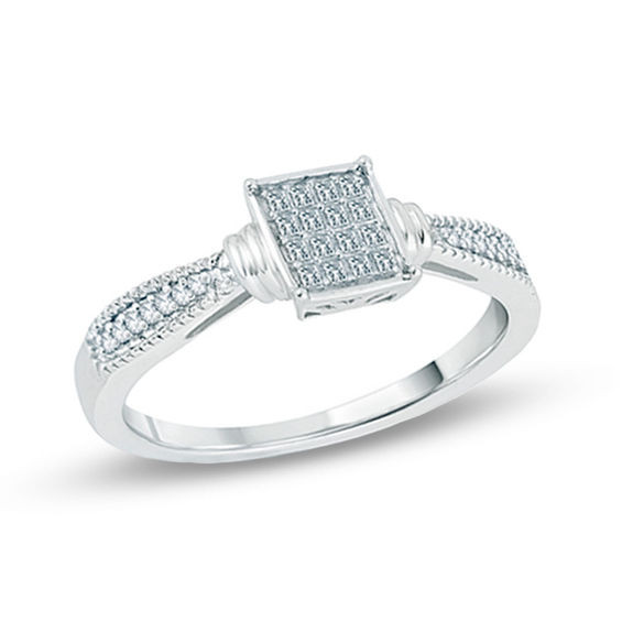 Princess Cut Diamond Promise Rings
 1 6 CT T W Princess Cut Diamond Cluster Promise Ring in