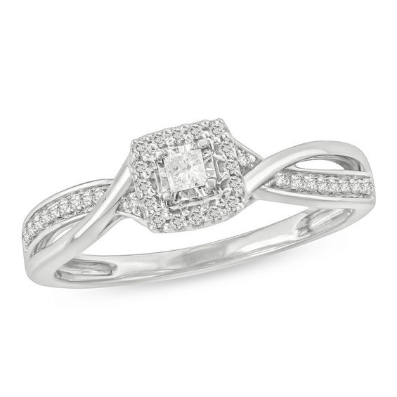Princess Cut Diamond Promise Rings
 1 8 CT T W Princess Cut Diamond Frame Twist Promise Ring