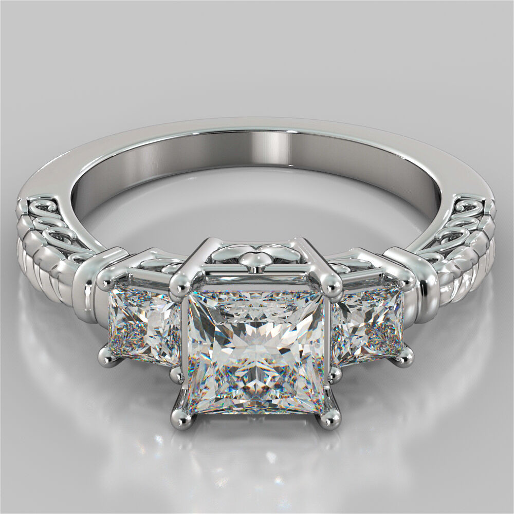 Princess Cut Engagement Rings
 1 75Ct Princess Cut 3 Stone Designer Engagement Ring in