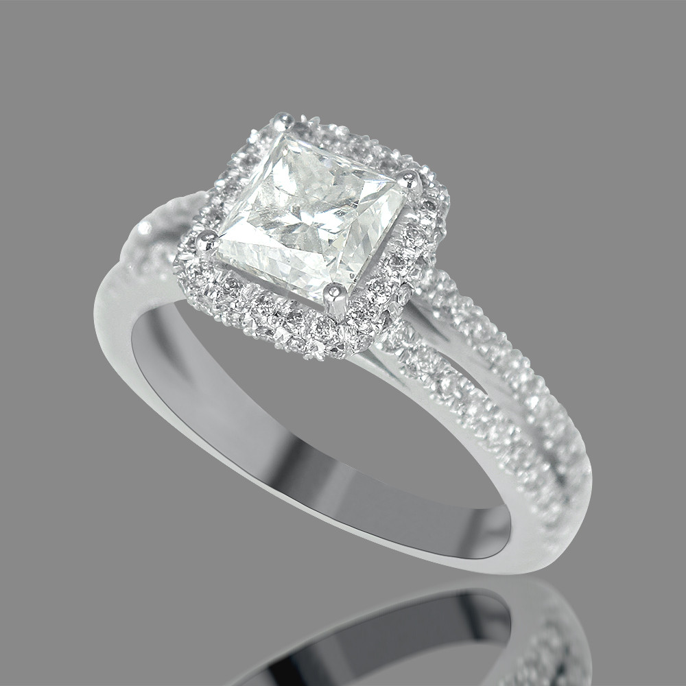 Princess Cut Engagement Rings
 3 Carat Princess Cut Diamond Engagement Ring F SI1 18K