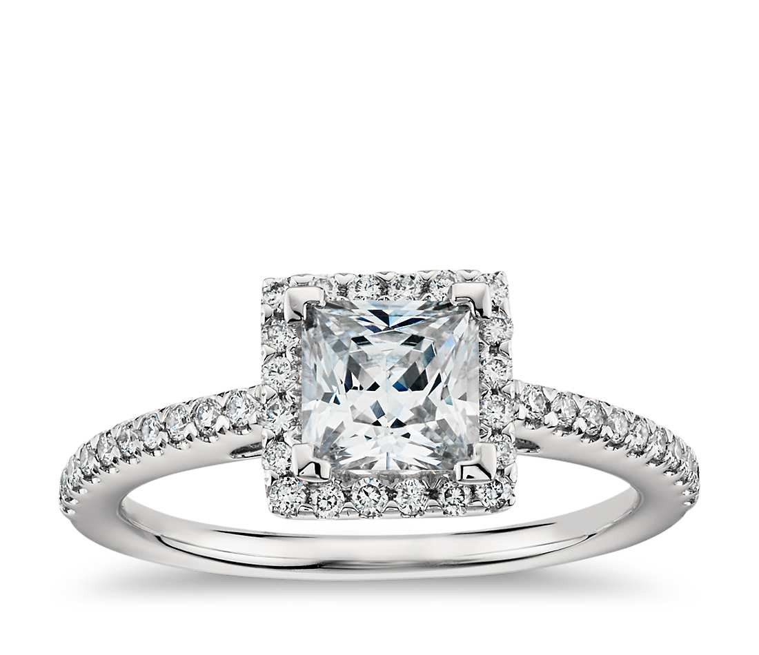 Princess Cut Platinum Engagement Rings
 Princess Cut Halo Diamond Engagement Ring in Platinum