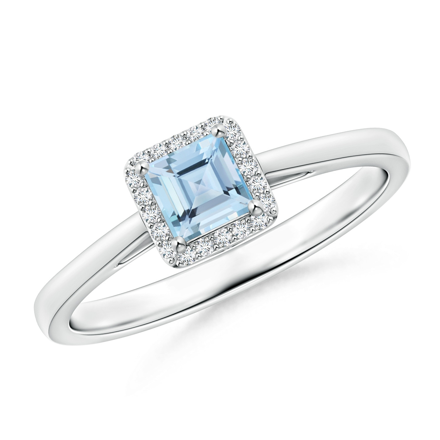 Princess Cut Platinum Engagement Rings
 Princess Cut Natural Aquamarine Diamond Halo Engagement