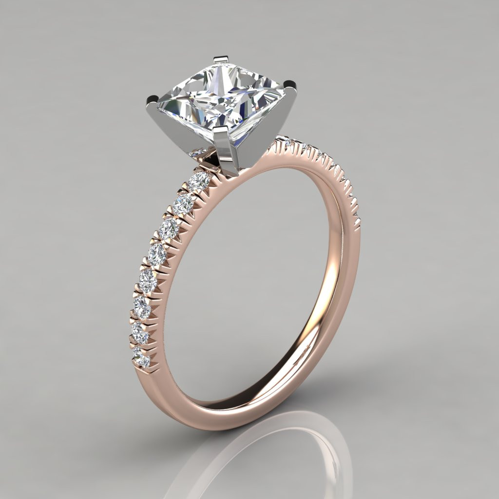 Princess Cut Rings Engagement
 Princess Cut French Pave Engagement Ring 14k Gold