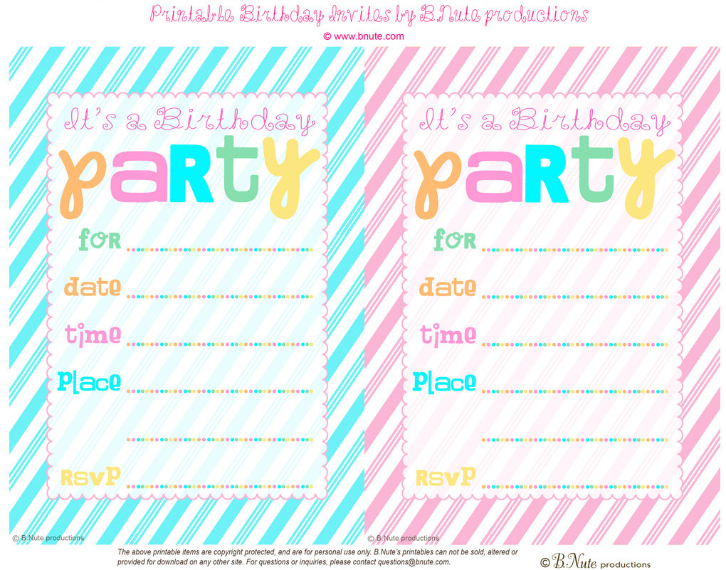Print Birthday Invitations
 bnute productions Free Printable Striped Birthday Party