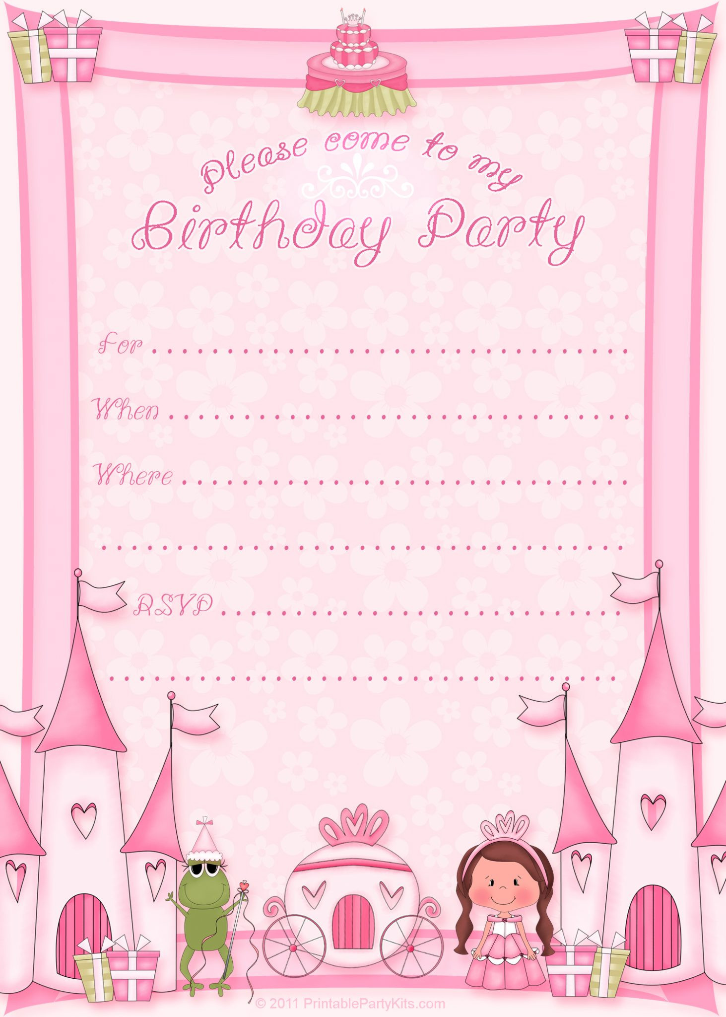 Print Birthday Invitations
 Free Printable Princess Birthday Party Invitations