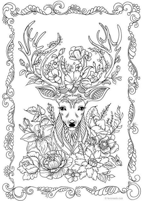 Printable Coloring Pages Adults
 Fantasy Deer Printable Adult Coloring Page from Favoreads