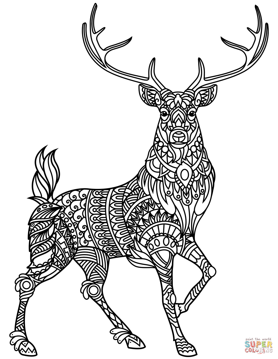 Printable Deer Coloring Pages
 Deer Zentangle coloring page