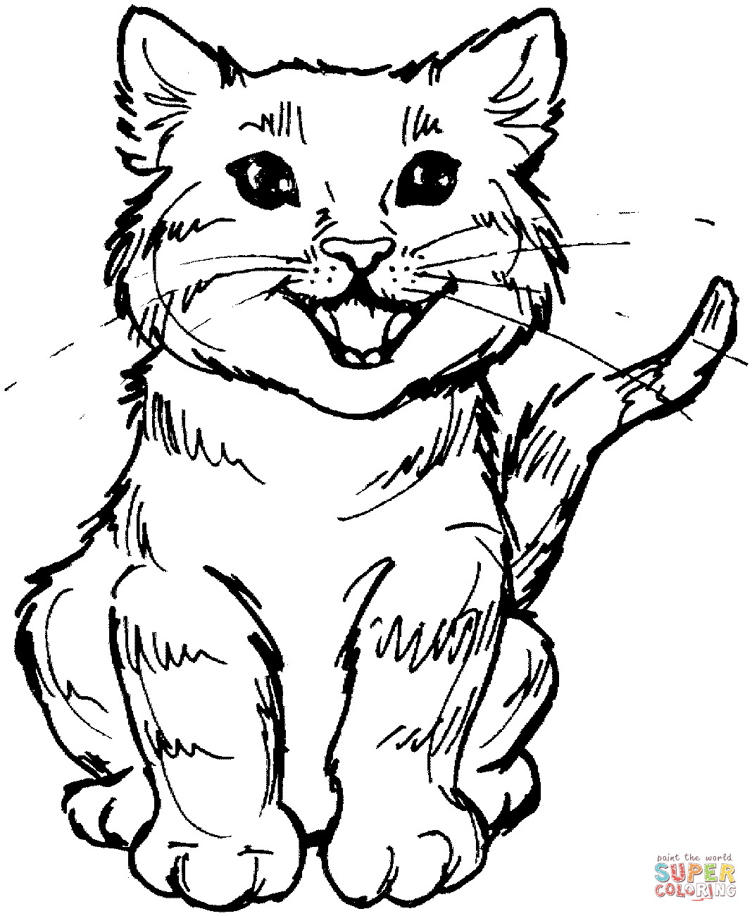 Printable Kitten Coloring Pages
 Meowing kitten coloring page