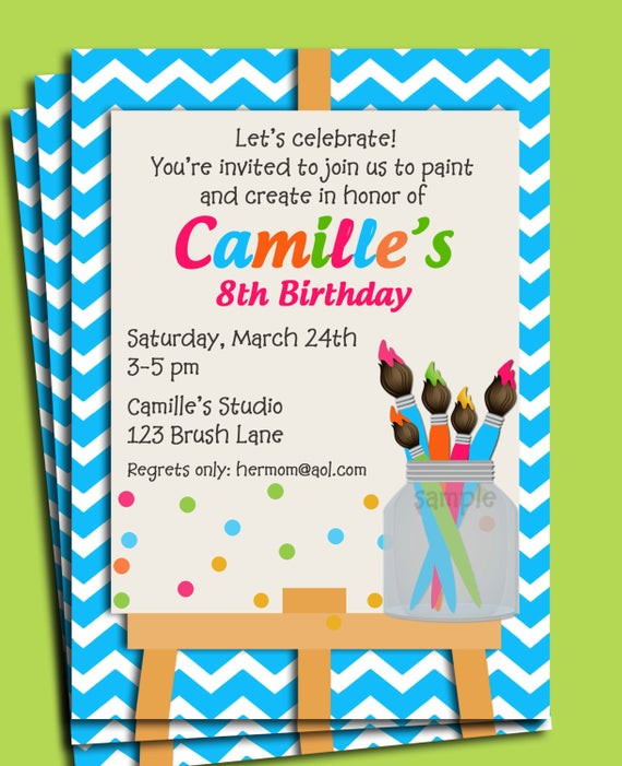 Printed Birthday Invitations
 Painting Art Party Birthday Invitation Printable or Printed