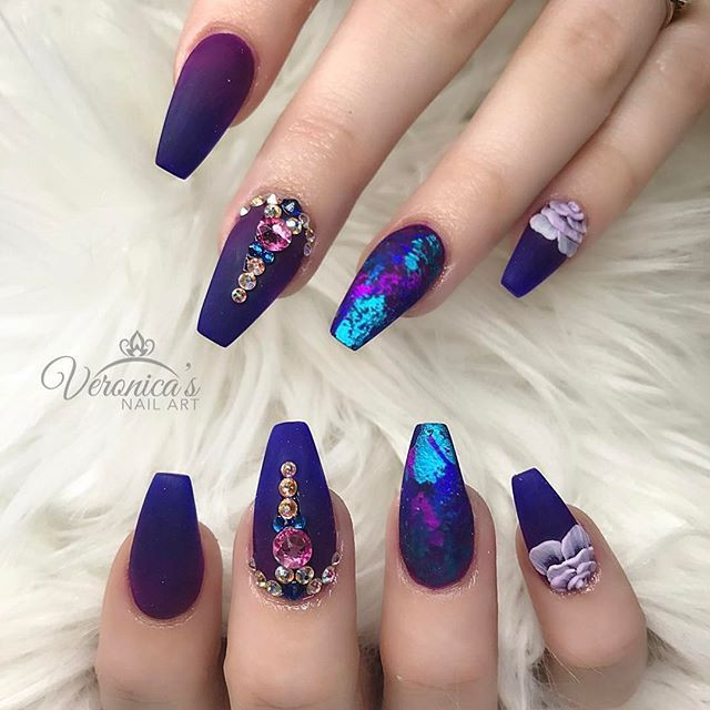 Purple And Blue Nail Designs
 Purple and blue gra nt foil Colored chrome and